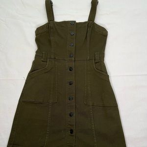Divided Army Green Denim Overall Button Up Dress